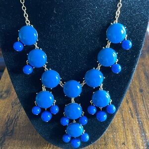 Blue and Gold Tone Layered Cascading Statement Piece Beaded Bubble Bib Necklace
